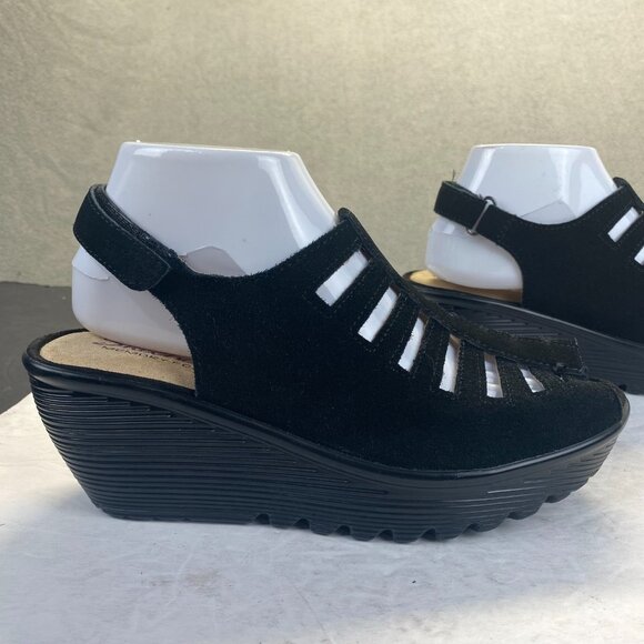 Skechers Black Suede Wedge Sandal Memory Foam Slingback Comfy Platform Women 7.5 - Picture 9 of 12